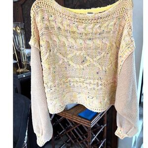 Free People Honey Cable-Knit Mixed Media Pullover Sweater Sz XS